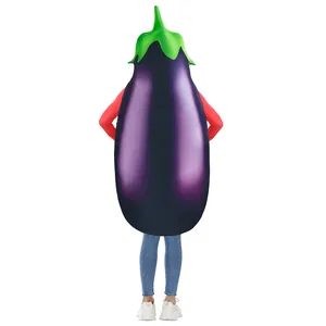Funny purple eggplant costume with green stem for adult Halloween stage performance
