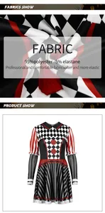 Détail du tissu 95% polyester et robe à imprimé arlequin pour fête de Halloween