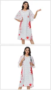 Detail of bloody apron Halloween costume with red blood splatter and stethoscope accessory