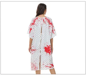 Rear view of bloody white hospital gown costume with string ties for Halloween