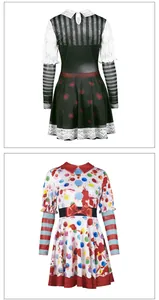Détails de robes de clown d'Halloween avec taches de sang et motifs rayés