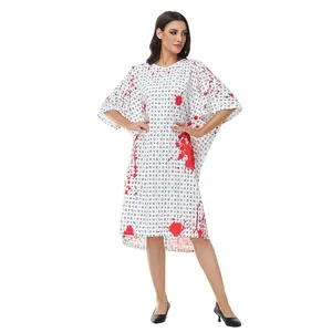 White blood-splattered Halloween costume dress with batwing sleeves for horror cosplay