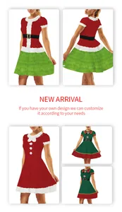 Vues détaillées de diverses robes de Noël avec imprimés festifs et accents de ceinture