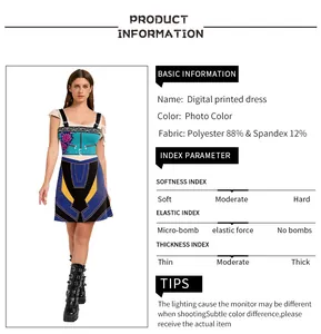 Detailed fabric composition and digital printed lotus pattern on the K-pop sleeveless dress