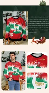 Détails du renne de Noël et flocon doré imprimés sur le sweat à col rond tie-dye