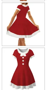 Vues avant et arrière d'une robe de Noël rouge avec bordure en fausse fourrure blanche
