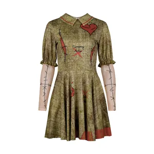 Robe de poupée d'Halloween avec imprimé cœur brisé et détails de manches cousues