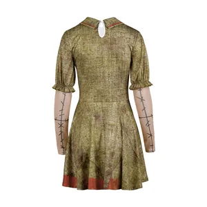 Robe cosplay d'Halloween effrayante avec imprimé patchwork vintage et vue arrière détaillée
