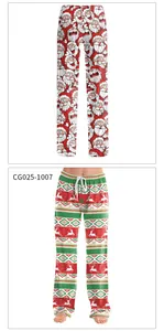 Detail of Christmas leggings featuring Santa prints and Fair Isle patterns with drawstrings