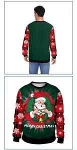 Détail d'un sweat de Noël avec imprimé Père Noël et manches à carreaux et flocons