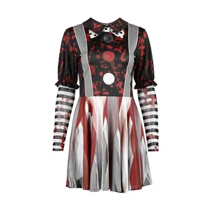 Robe de clown d'Halloween avec imprimé éclaboussures de sang et manches rayées