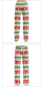 Detail of Christmas leggings showing elastic waistband with drawstring and reindeer print