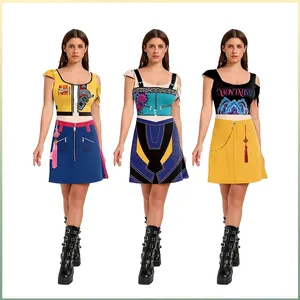 Women K-Pop Girl Group Cosplay Costume Demon Hunter Rumi 3D Printed Mini Dress Stage Performance Outfit Milk Silk Clothing