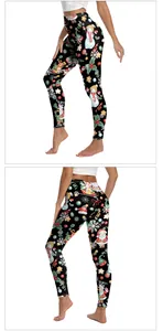 Detail view of women's Christmas snowman print leggings showing high waist and slim fit design