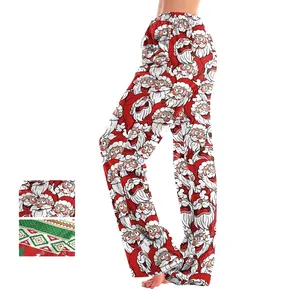 Women Christmas Santa Claus Print Lounge Pants Loose Straight Leg Drawstring Pajama Bottoms Festive Casual Home Trousers