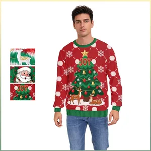 Sweat-shirt de Noël à Col Rond pour Femmes Imprimé Renne Père Noël Tie Dye Pull à Manches Longues Haut Décontracté de Fête