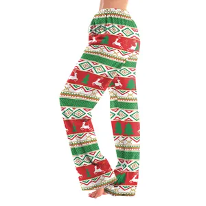 Women's Christmas lounge pants featuring festive reindeer and snowflake prints