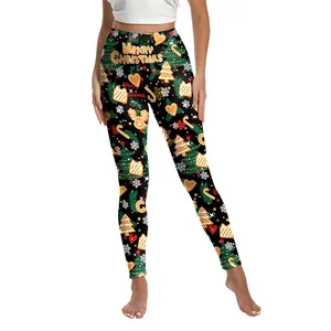 Leggings de Noël taille haute pour femme avec imprimé bonhomme de neige et pain d'épice