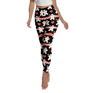 Leggings de Noël pour femmes avec imprimé bonhomme de pain d'épices pour yoga et sport