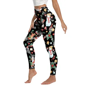 Women's high waist Christmas leggings with snowman and Santa digital print for yoga