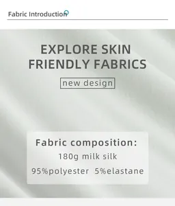 Detail of 180g milk silk fabric with 95% polyester and 5% elastane for soft skin-friendly feel