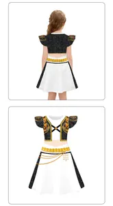 Front and back detail of K-POP style black short sleeve top and white A-line skirt for kids