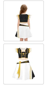 Front and back details of kids K-POP dance costume with sequins and ruffled sleeves