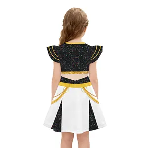 Kids K-POP stage dress featuring black sequined bodice and white pleated skirt