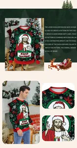 Detailed view of the Christmas sweatshirt neckline and high-quality digital print finish