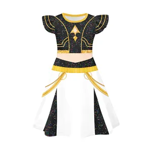 K-POP style black and white stage performance costume set with gold chain and sequins