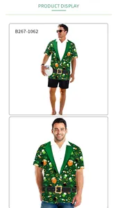 Detail of St. Patrick's Day men shirt with shamrock print and decorative belt print