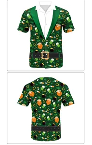 Detailed front and back views of Men's St. Patrick's Day shirt with shamrock prints