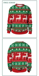 Front and back view of Christmas sweatshirt with snowman and reindeer digital print