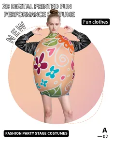 Detailed view of 3D digital printed Easter Egg costume with colorful floral heart patterns