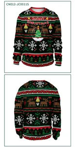 Front and back view of Christmas sweatshirt with reindeer and snowflake digital print
