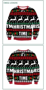 Detailed front and back views of Christmas sweatshirt with deer and tree digital prints