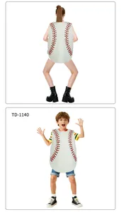 Detailed front and back views of baseball tunic costumes for adults and children