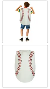 Detailed view of kids baseball vest with red stitch printing and breathable cotton fabric