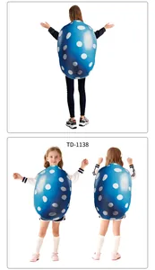 Blue egg-shaped costume with white polka dots for adults and children, item TD-1138