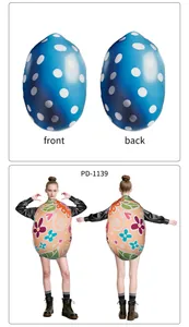 Detailed front and back view of colorful Easter egg costumes in blue and orange patterns