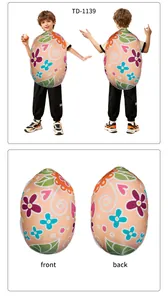 Detailed front and back view of kids Easter egg costume with colorful floral patterns
