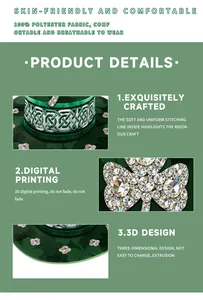 Detail of St. Patrick's Day green hat showing 100% polyester fabric and 3D clover rhinestones
