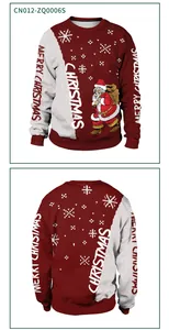 Detailed front and back views of a red and white Christmas sweatshirt with Santa print
