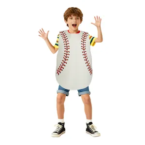 Funny kids white baseball costume vest with red stitching for parties and cosplay events