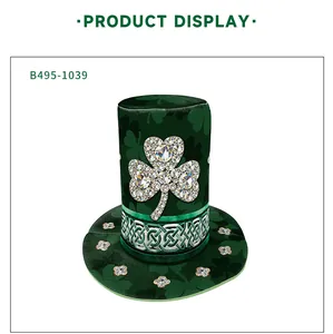 Detail of St. Patrick's Day top hat with rhinestone clover and Celtic knot band