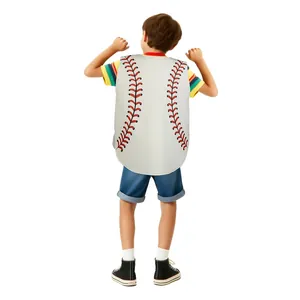 Kids baseball themed white cape with red stitching design for sports party costume