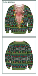 Front and back view of a Christmas sweatshirt with snowman and reindeer digital print
