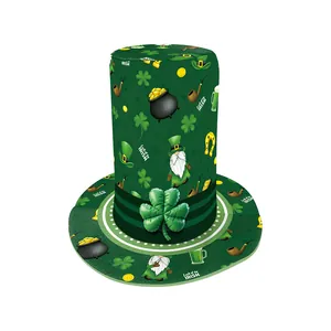 St. Patrick's Day green top hat with shamrock decor and Luck of the Irish digital prints