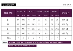 Detailed size chart for the digital print dress showing length, bust, and waist measurements