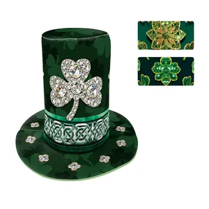 St. Patrick's Day green top hat with rhinestone clover and Celtic knot design